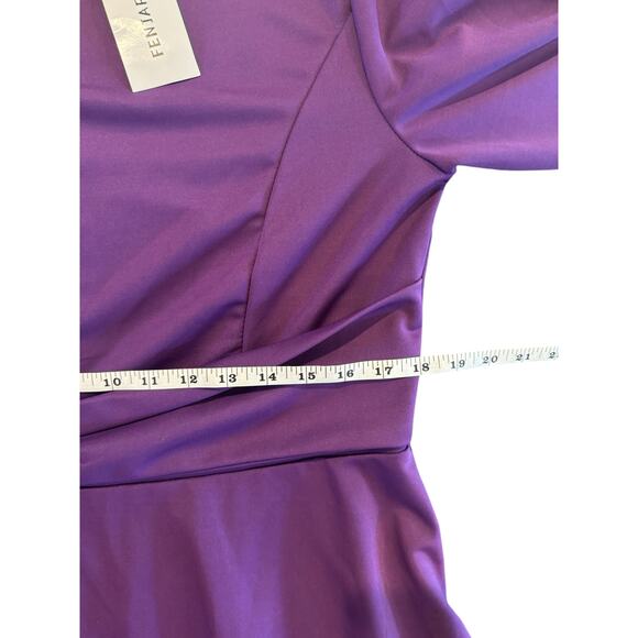 FENTAR Purple Fit & Flare Tie Waist Dress XL • 3/4 Sleeve • Party/Cocktail • NWT - Picture 9 of 10